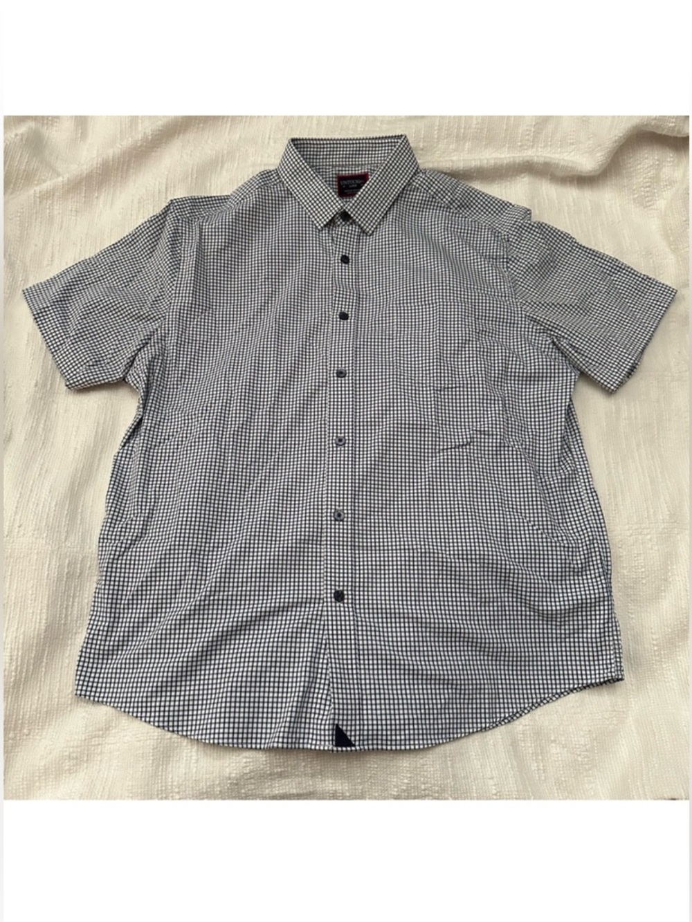 UNTUCKit Men's Navy Blue and White Checkered Shirt